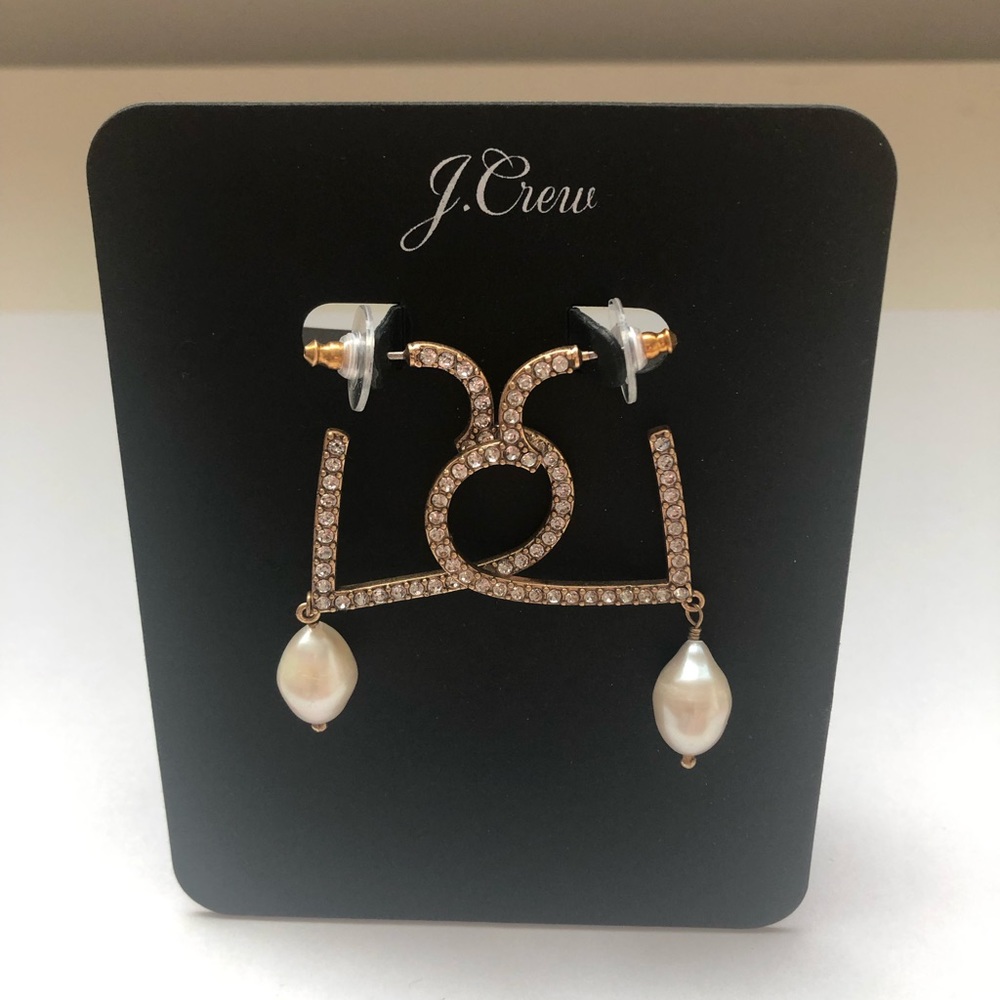 NWT JCrew heart rhinestone and pearl earrings.